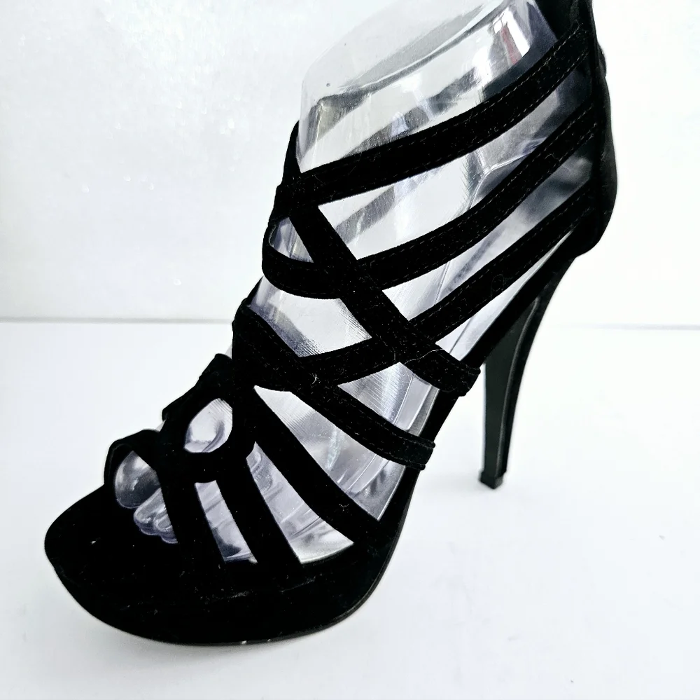 New Women Delicacy, Strappy Black Velvet Stiletto Sandal Sz 7 Super Se… - Picture 4 of 8
